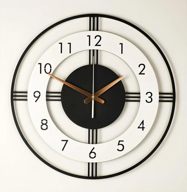 Arabs Morden Metal & Wooden Analog Wall Clock for Living Room Bedroom Office Kitchen Stylish Wall Clock for Home and Hall Designer Big Size Modern (Round White, 40 & 50CM)