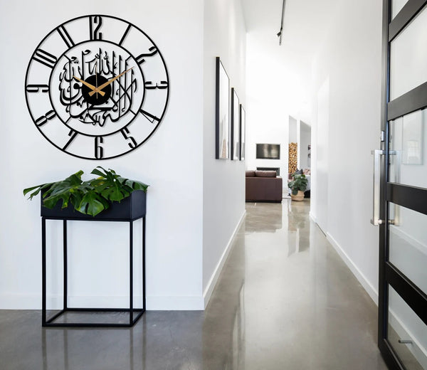 Arabs Kalima Shahada Metal Islamic Wall Clock for Living Room | Modern Islamic Wall Art Decor | Silent Big Arabic Wall Watch for Home Decor, Muslim Gifts (Kalima Shahada, 40 &50 CM)