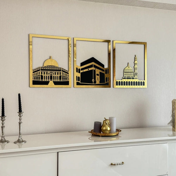 Masjid Al Aqsa, Masjid Al-Haram & Masjid An-Nabawi Wooden Acrylic Islamic Wall Art Set