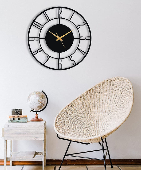 Arabs Morden Metal Analog Wall Clock for Living Room Bedroom Office Kitchen Stylish Wall Clock for Home and Hall Designer Big Size Modern(40 Cm)(Black)