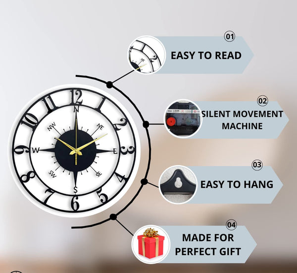 Arabs Stylish Metal Wall Clock for Home and Hall, Living Room, Bedroom, Office, Antique Big Size Modern Wall Watch for Home Decor (Style 1, 40 & 50 cm) Matte Black,Analog