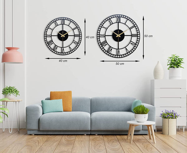 Arabs Morden Metal Wall Clock for Living Room, Bedroom, Office, Kitchen, Stylish Analog Wall Clock for Home and Hall, Designer Big Size Modern Wall Watch 40 & 50 Cm, Black