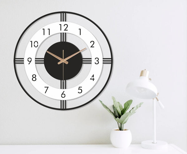 Arabs Morden Metal & Wooden Analog Wall Clock for Living Room Bedroom Office Kitchen Stylish Wall Clock for Home and Hall Designer Big Size Modern (Round White, 40 & 50CM)