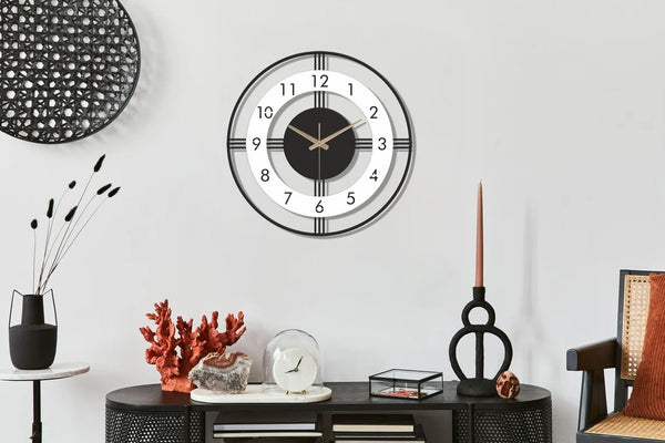 Arabs Morden Metal & Wooden Analog Wall Clock for Living Room Bedroom Office Kitchen Stylish Wall Clock for Home and Hall Designer Big Size Modern (Round White, 40 & 50CM)