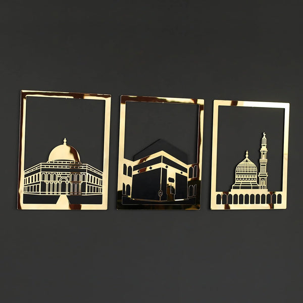 Masjid Al Aqsa, Masjid Al-Haram & Masjid An-Nabawi Wooden Acrylic Islamic Wall Art Set