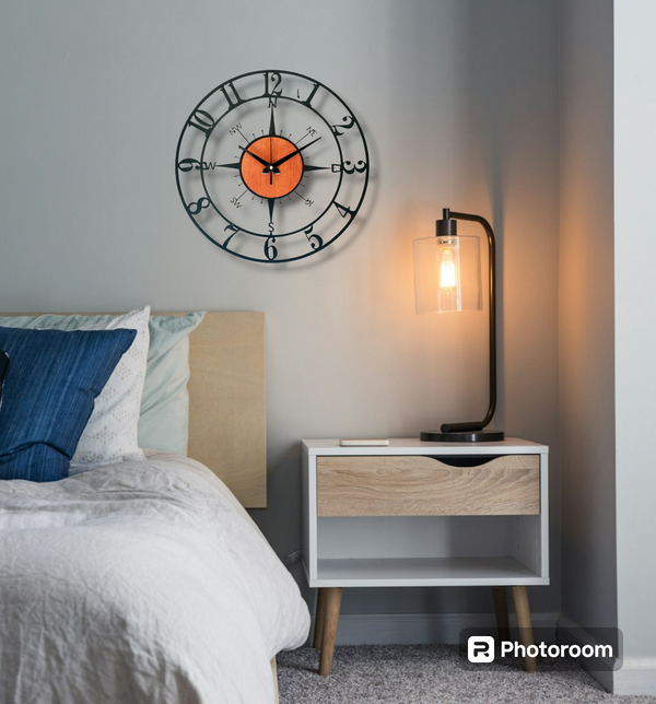 Arabs Morden Metal & Wooden Analog Wall Clock for Living Room Bedroom Office Kitchen Stylish Wall Clock for Home and Hall Designer Big Size Modern (Direction, 40 & 50 CM)