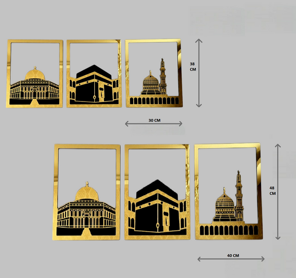 Masjid Al Aqsa, Masjid Al-Haram & Masjid An-Nabawi Wooden Acrylic Islamic Wall Art Set
