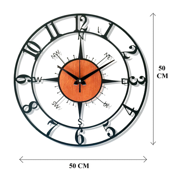 Arabs Morden Metal & Wooden Analog Wall Clock for Living Room Bedroom Office Kitchen Stylish Wall Clock for Home and Hall Designer Big Size Modern (Direction, 40 & 50 CM)