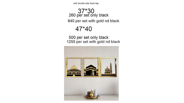 Masjid Al Aqsa, Masjid Al-Haram & Masjid An-Nabawi Wooden Acrylic Islamic Wall Art Set