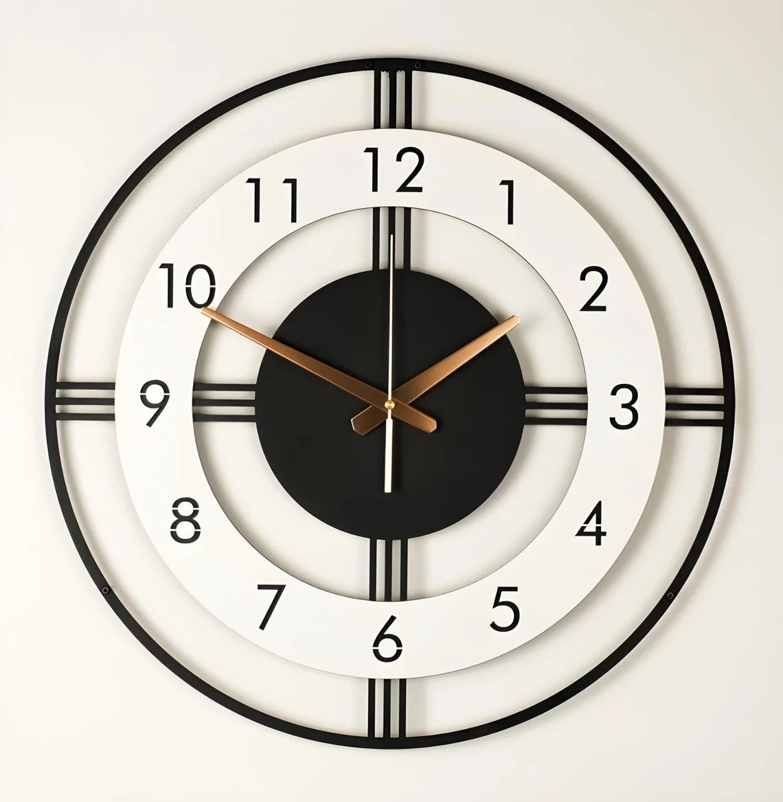 Arabs Morden Metal & Wooden Analog Wall Clock for Living Room Bedroom Office Kitchen Stylish Wall Clock for Home and Hall Designer Big Size Modern (Round White, 40 & 50CM)