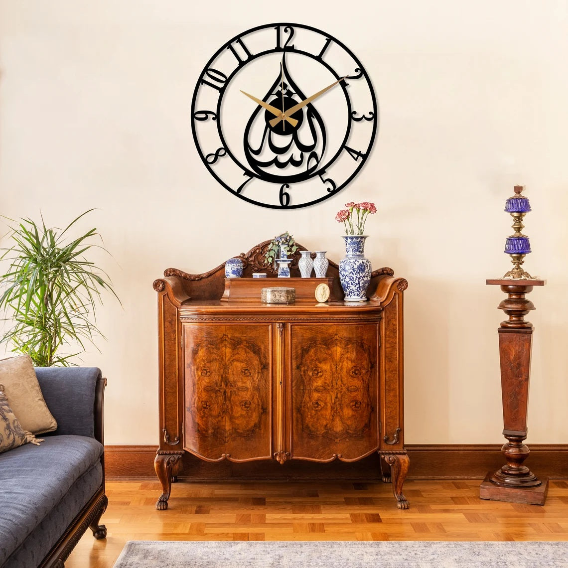 Arabs MashAllah Metal Islamic Wall Clock for Living Room | Modern Islamic Wall Art Decor | Silent Big Arabic WallWatch for Home Decor, Muslim Gifts (MashAllah, 40 , 50 CM)