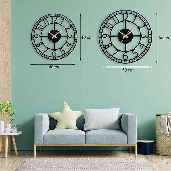 Arabs Modern Metal Wall Clock for Living Room, Bedroom, Office, Kitchen, Stylish Analog Wall Clock for Home and Hall, Designer Big Size Modern Wall Watch 40 & 50 Cm, Black