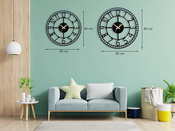 Arabs Modern Metal Wall Clock for Living Room, Bedroom, Office, Kitchen, Stylish Analog Wall Clock for Home and Hall, Designer Big Size Modern Wall Watch 40 & 50 Cm, Black