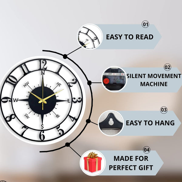 Arabs Stylish Metal Wall Clock for Home and Hall, Living Room, Bedroom, Office, Antique Big Size Modern Wall Watch for Home Decor (Style 1, 40 & 50 cm) Matte Black,Analog