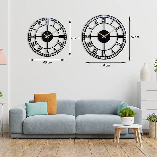 Arabs Morden Metal Wall Clock for Living Room, Bedroom, Office, Kitchen, Stylish Analog Wall Clock for Home and Hall, Designer Big Size Modern Wall Watch 40 & 50 Cm, Black