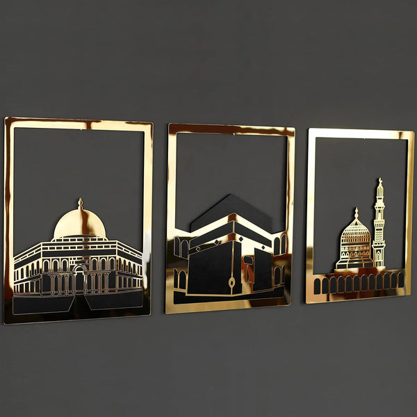 Masjid Al Aqsa, Masjid Al-Haram & Masjid An-Nabawi Wooden Acrylic Islamic Wall Art Set