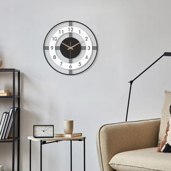 Arabs Morden Metal & Wooden Analog Wall Clock for Living Room Bedroom Office Kitchen Stylish Wall Clock for Home and Hall Designer Big Size Modern (Round White, 40 & 50CM)