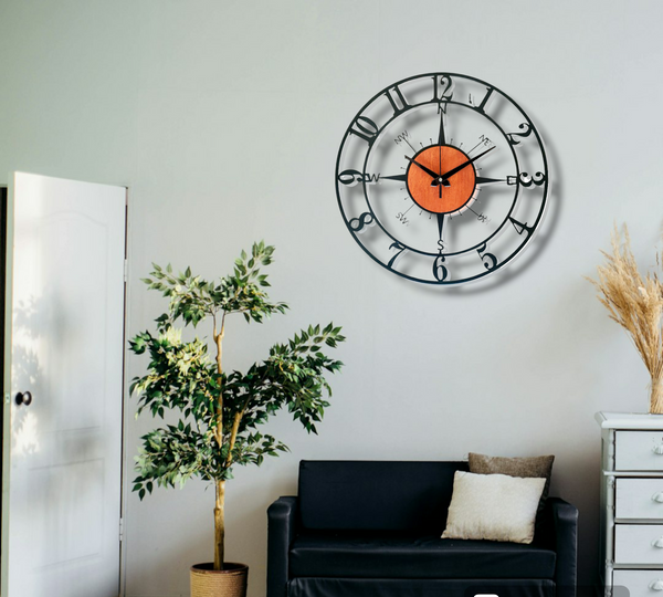 Arabs Morden Metal & Wooden Analog Wall Clock for Living Room Bedroom Office Kitchen Stylish Wall Clock for Home and Hall Designer Big Size Modern (Direction, 40 & 50 CM)