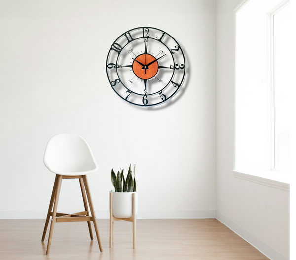 Arabs Morden Metal & Wooden Analog Wall Clock for Living Room Bedroom Office Kitchen Stylish Wall Clock for Home and Hall Designer Big Size Modern (Direction, 40 & 50 CM)